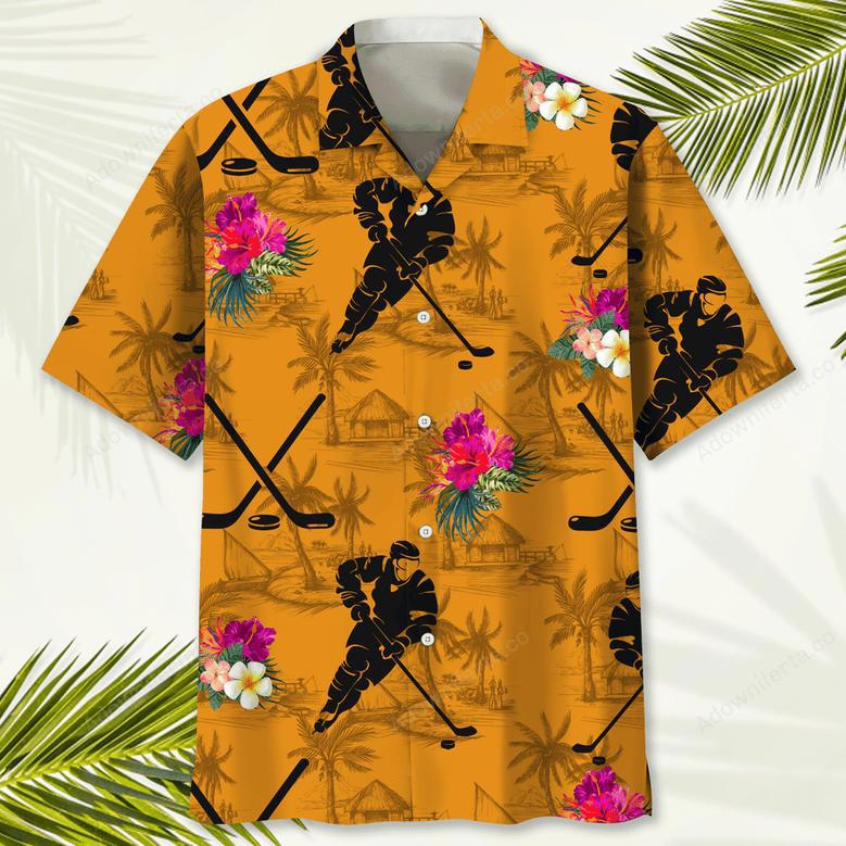 Hockey Orange Tropical Hawaiian Shirt