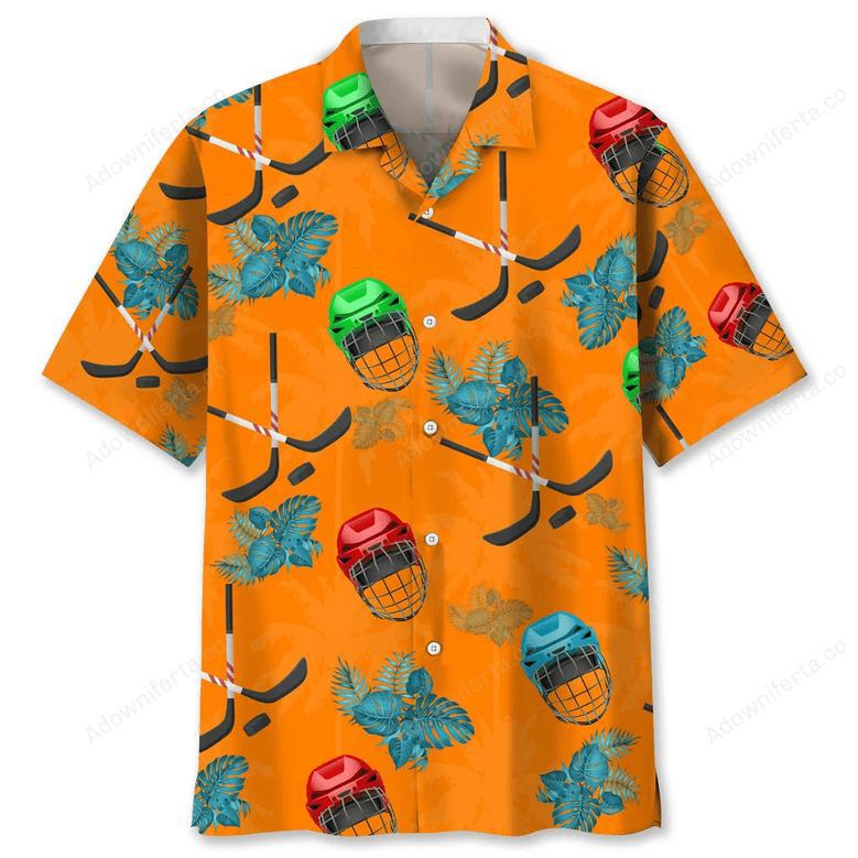 Hockey Tropical Orange Hawaiian Shirt