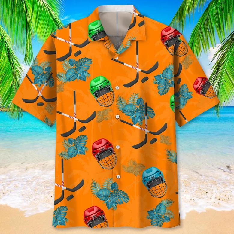 Hockey Tropical Orange Hawaiian Shirt