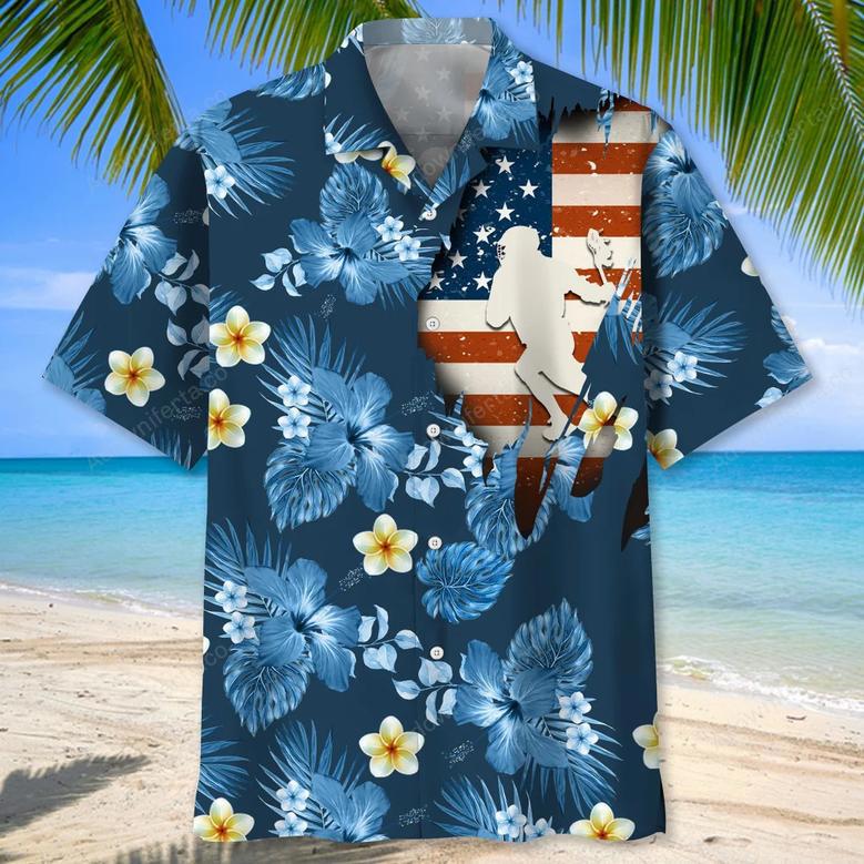 Lacrosse Usa Blue Tropical Hawaiian Shirt