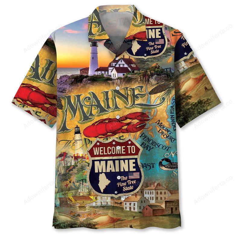 Maine Vintage Art Hawaiian Shirt