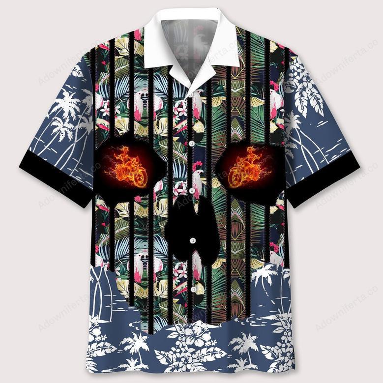 motorcycle flower skull hawaiian shirt