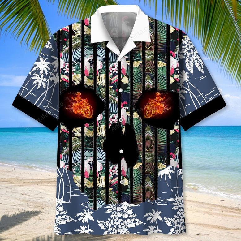 motorcycle flower skull hawaiian shirt