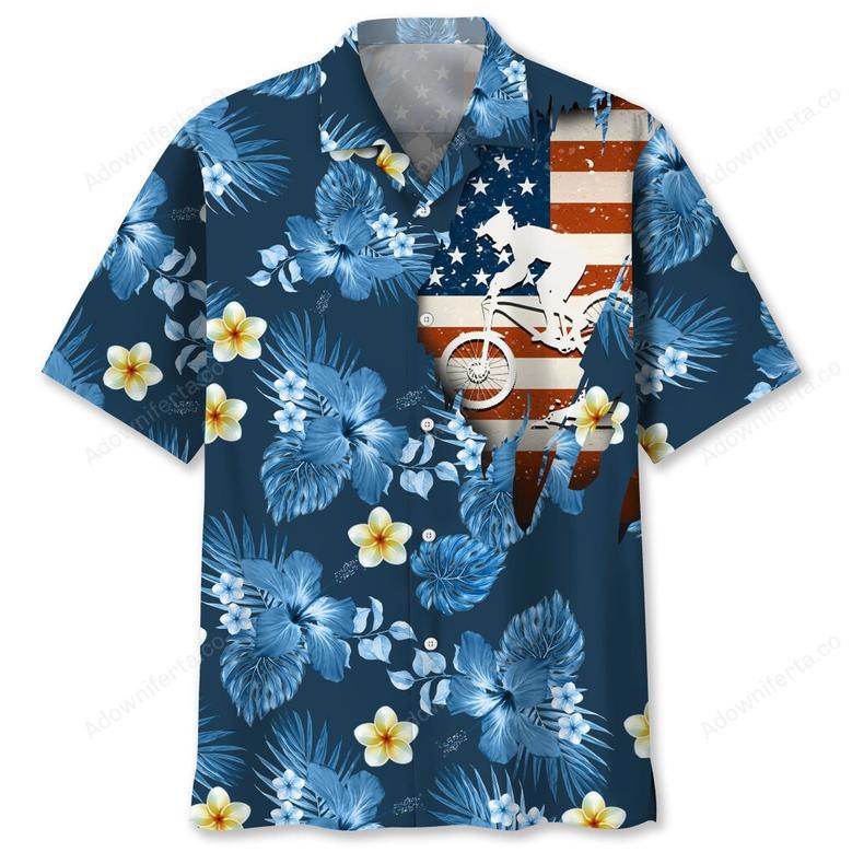 mountain bike usa blue tropical hawaiian shirt