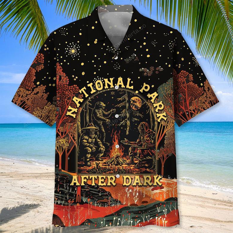 National Park After Dark Bigfoot Alien Bear Hawaiian Shirt