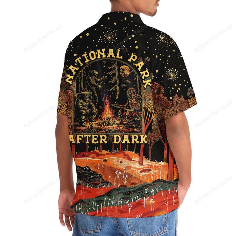 National Park After Dark Bigfoot Alien Bear Hawaiian Shirt