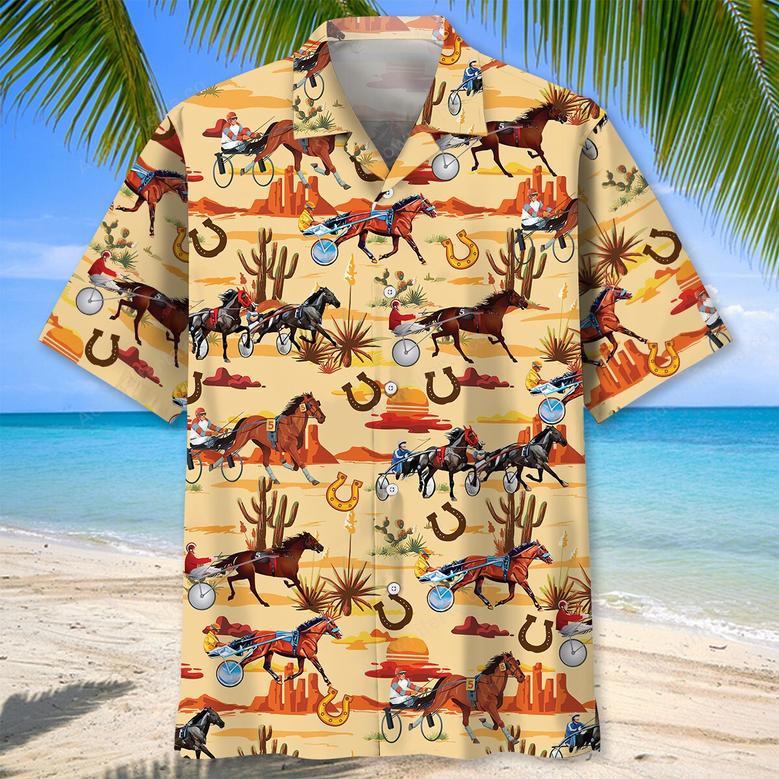 Orange Desert Horse Harness Racing Hawaiian Shirt