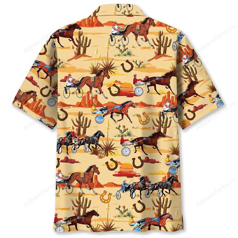 Orange Desert Horse Harness Racing Hawaiian Shirt