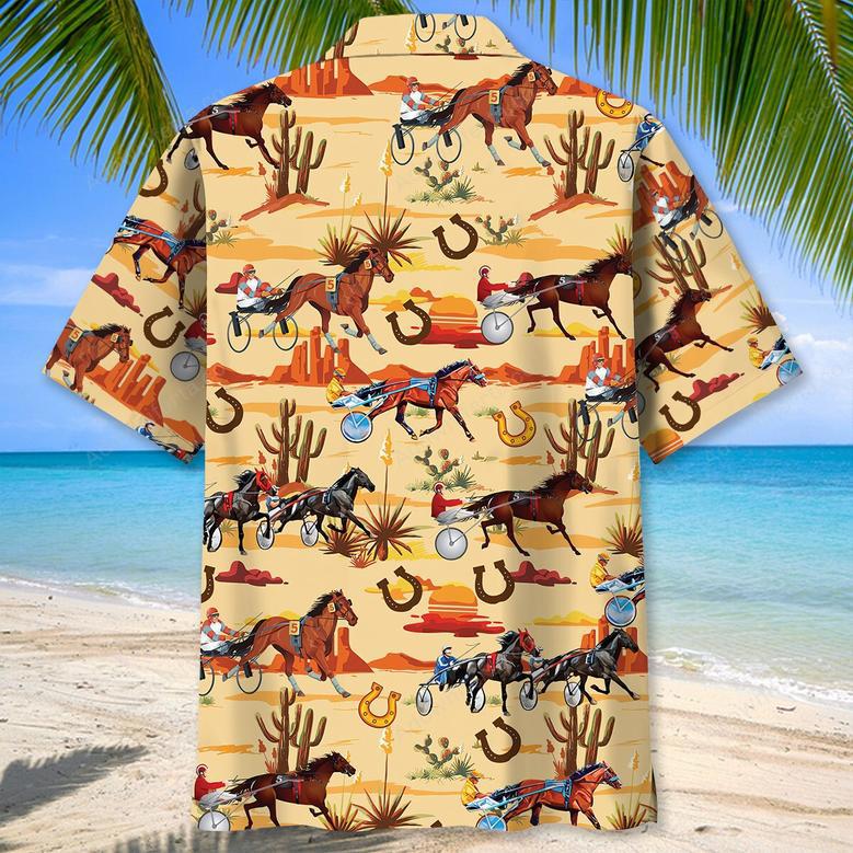 Orange Desert Horse Harness Racing Hawaiian Shirt