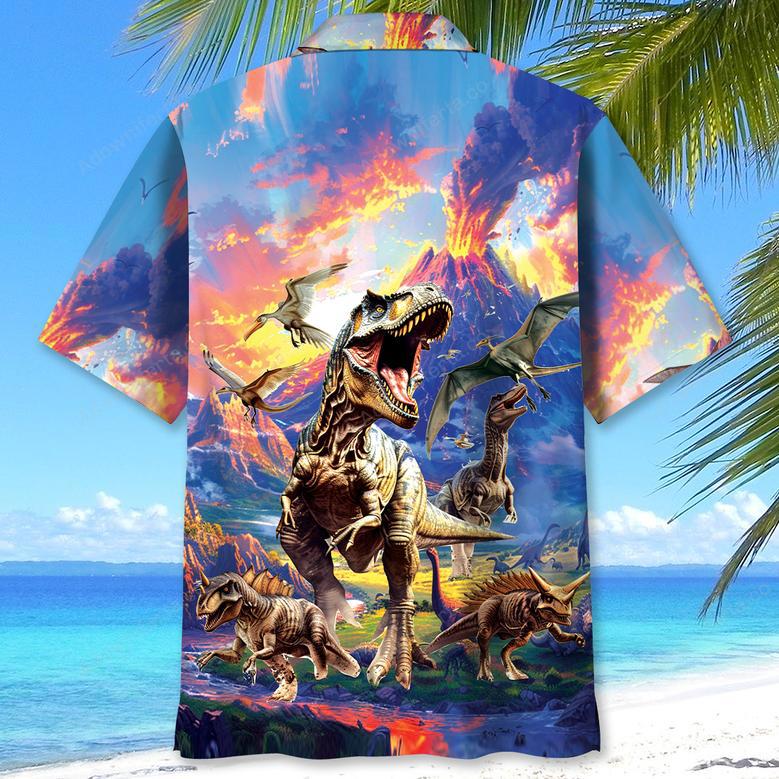 Prehistoric Dinosaur Volcano Hawaiian Shirt