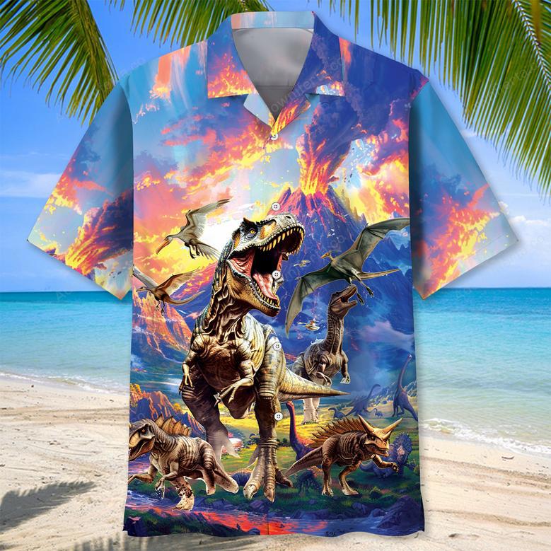 Prehistoric Dinosaur Volcano Hawaiian Shirt