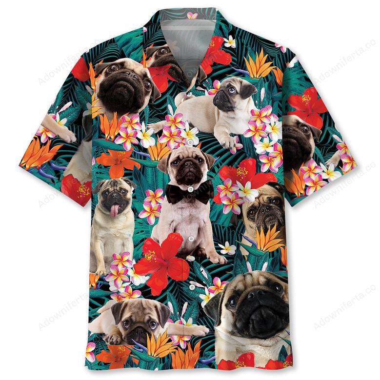 Pug Floral Hawaiian Shirt