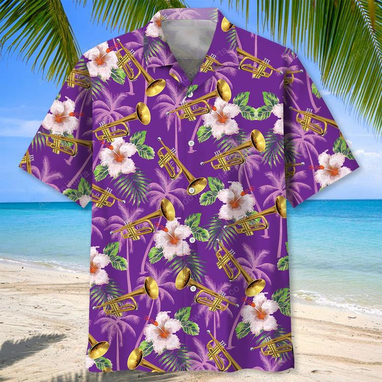 Purple Palm Tree Trumpet Hawaiian Shirt