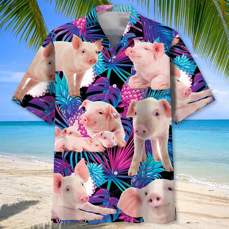 Purple Tropical Pig Hawaiian Shirt