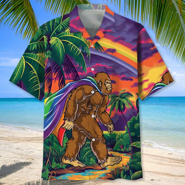 Rainbow Bigfoot Hawaiian Shirt