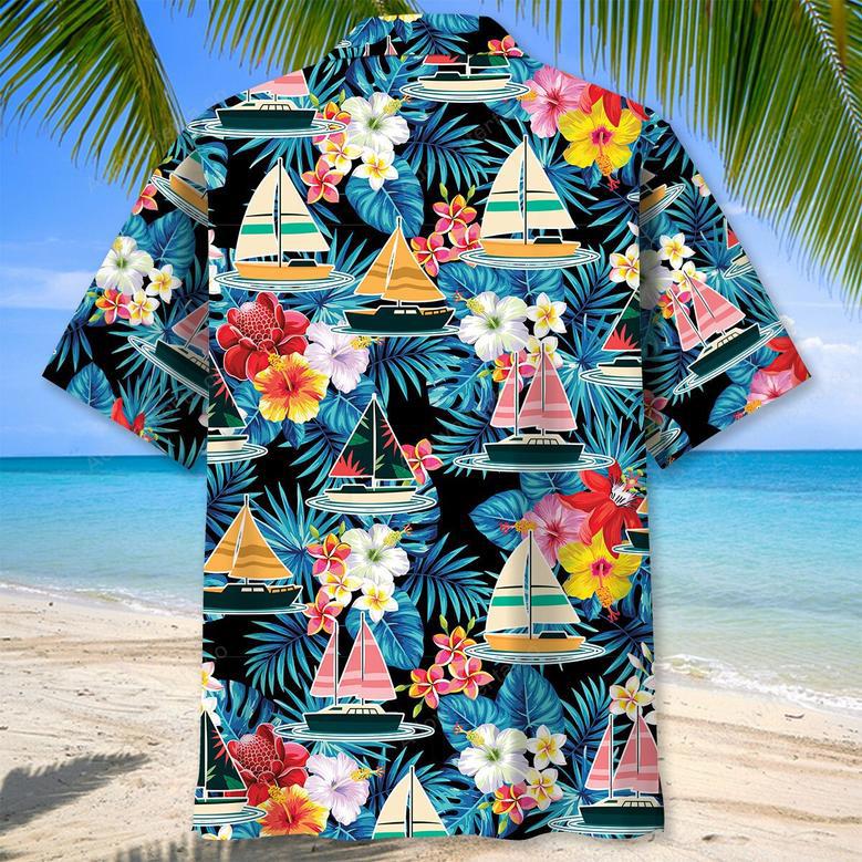 Sailboat Tropical Flower Hawaiian Shirt