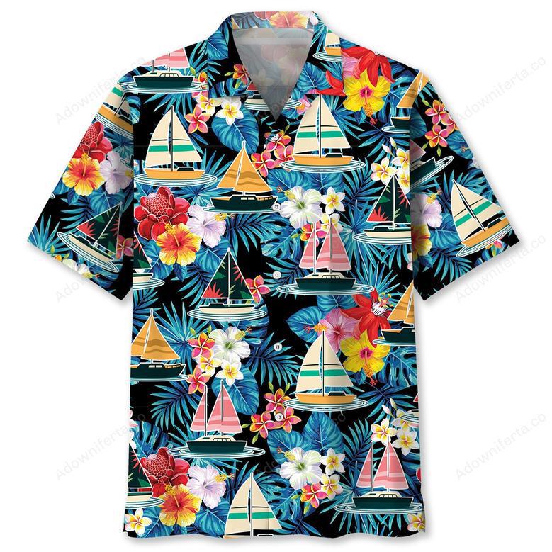 Sailboat Tropical Flower Hawaiian Shirt