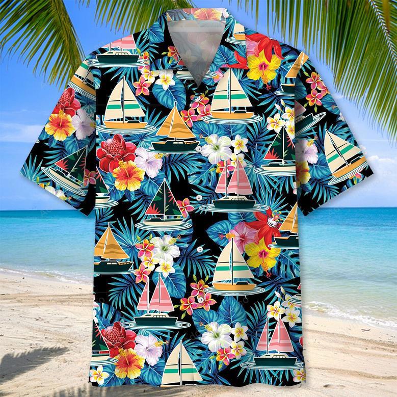 Sailboat Tropical Flower Hawaiian Shirt