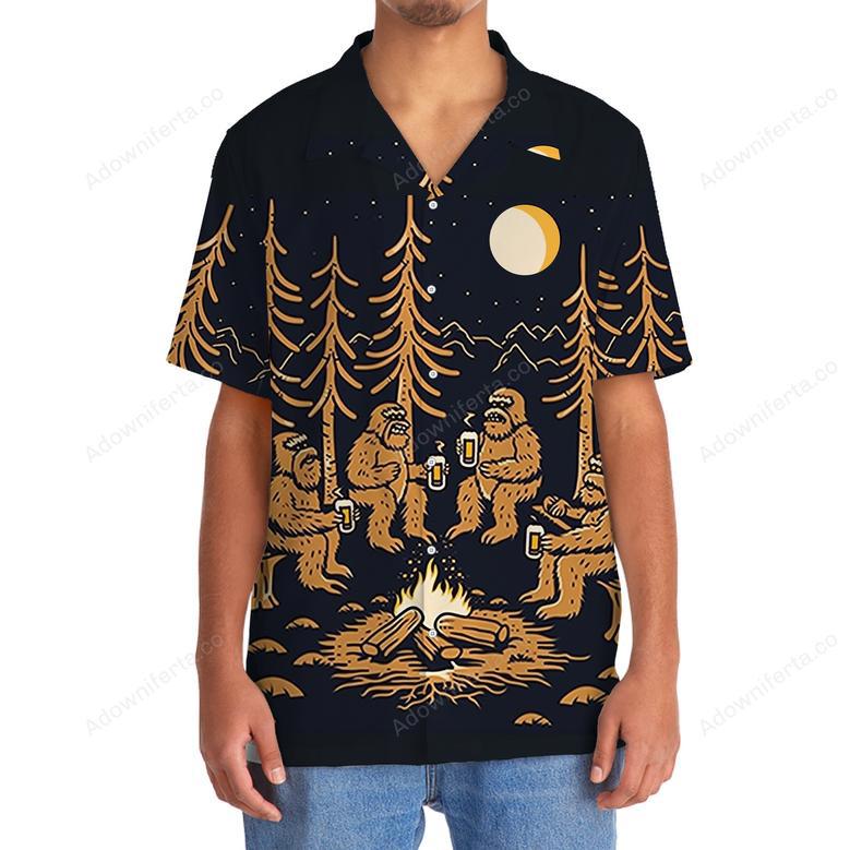 Sasquatch Campfire At National Park After Dark Country Hawaiian Shirt