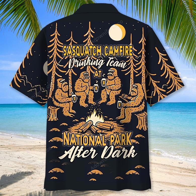 Sasquatch Campfire At National Park After Dark Country Hawaiian Shirt