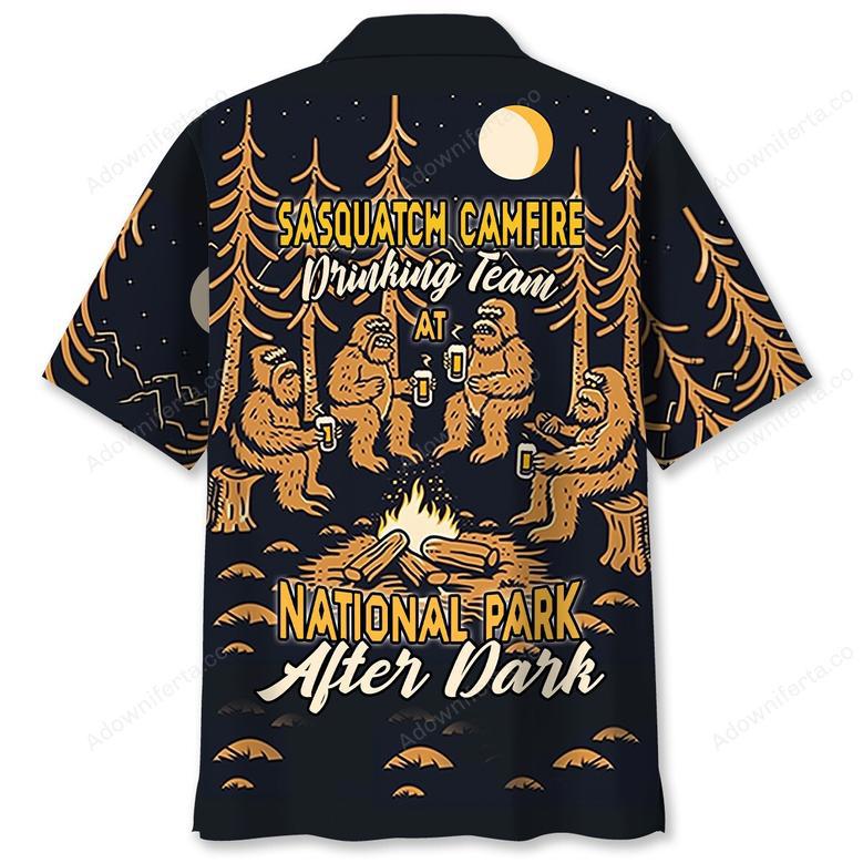 Sasquatch Campfire At National Park After Dark Country Hawaiian Shirt