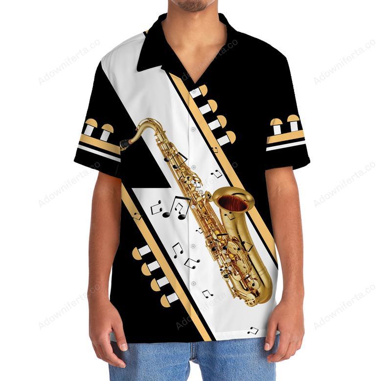 Saxophone Black White Hawaiian Shirt