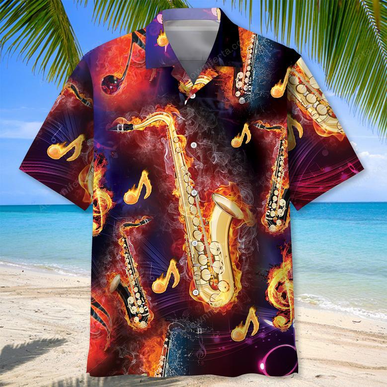 Saxophone Colorful Hawaiian Shirt