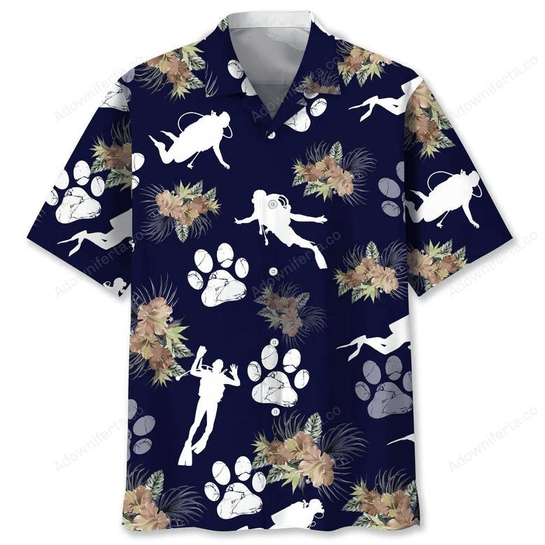 scuba diving dog tropical hawaiian shirt