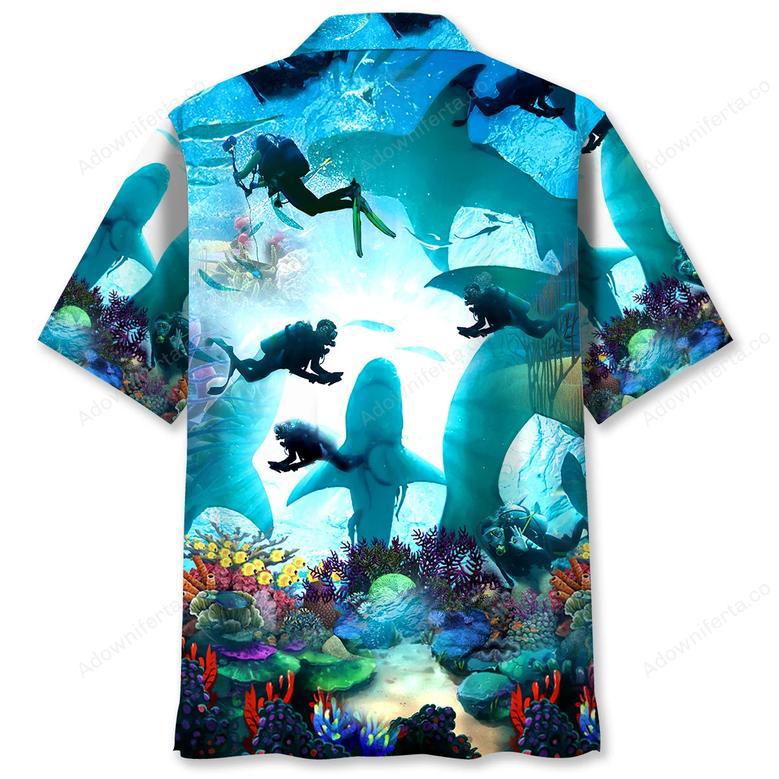 Scuba Diving Shark Hawaiian Shirt