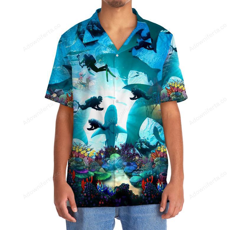 Scuba Diving Shark Hawaiian Shirt