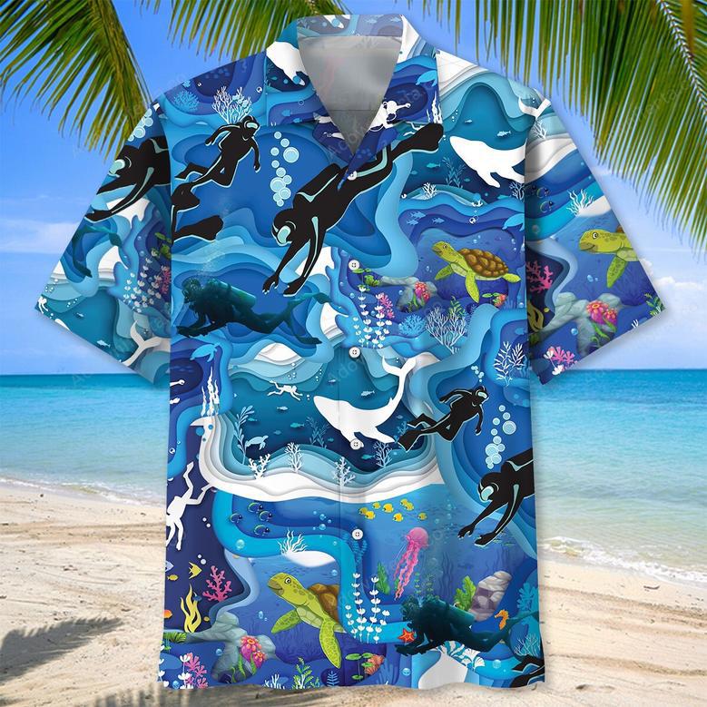 Scuba Diving Whale Hawaiian Shirt