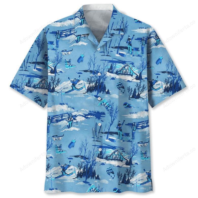 Skiing Blue Hawaiian Shirt