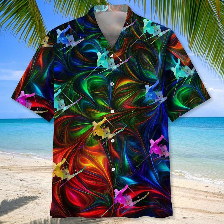 skiing color hawaiian shirt