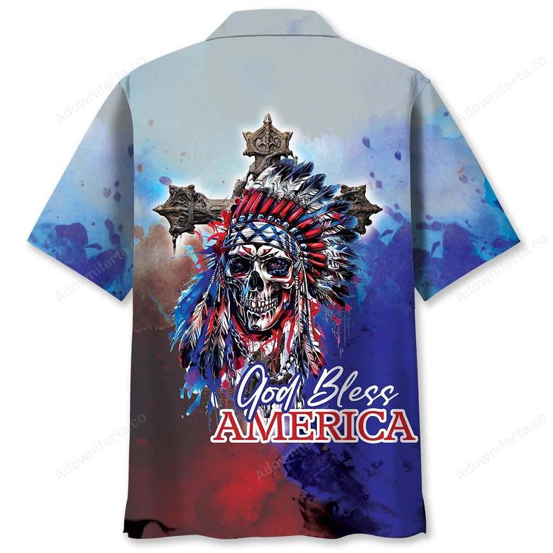 Skull God Bless America Hawaiian Shirt