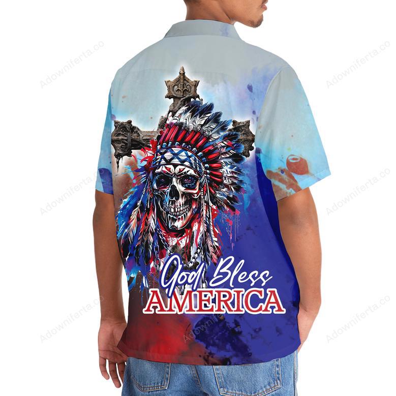 Skull God Bless America Hawaiian Shirt