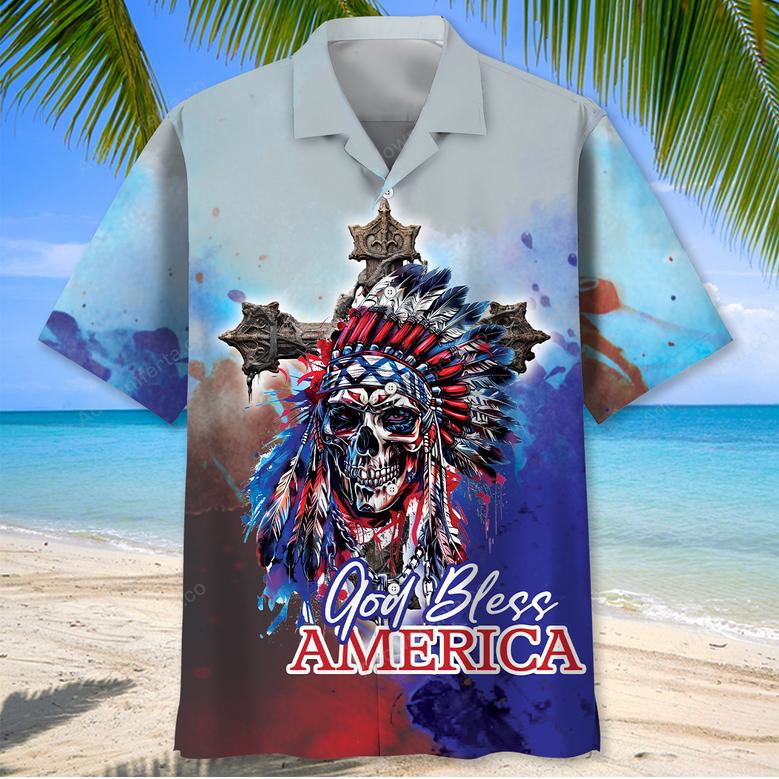 Skull God Bless America Hawaiian Shirt