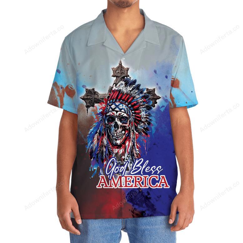 Skull God Bless America Hawaiian Shirt