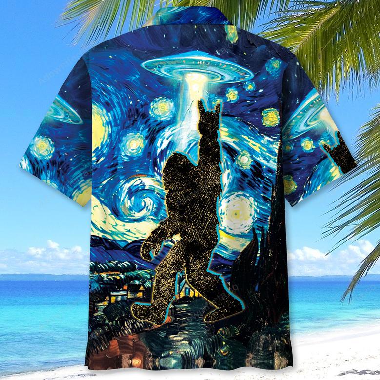 Starry Night Alien Bigfoot Rock&Roll Hawaiian Shirt