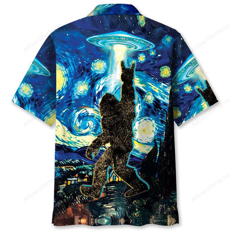 Starry Night Alien Bigfoot Rock&Roll Hawaiian Shirt