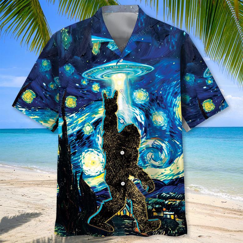 Starry Night Alien Bigfoot Rock&Roll Hawaiian Shirt