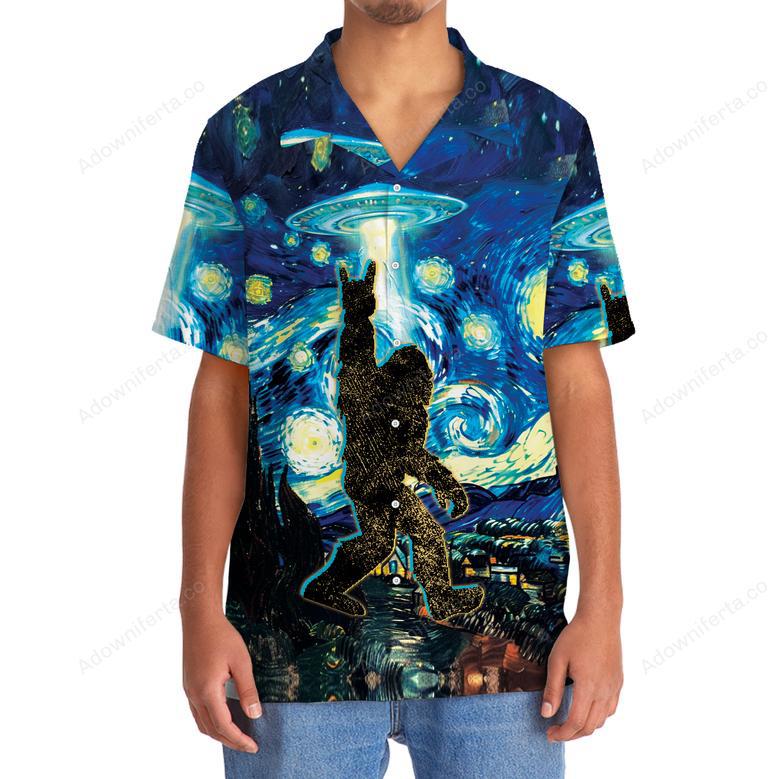 Starry Night Alien Bigfoot Rock&Roll Hawaiian Shirt