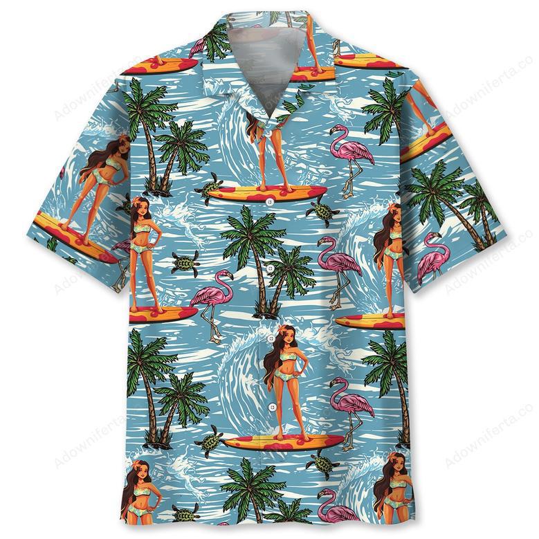 Surfing Aloha Girl Hawaiian Shirt