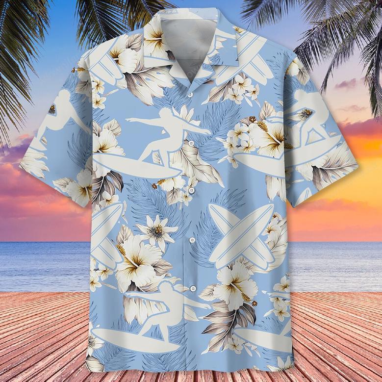 surfing white flower hawaiian shirt