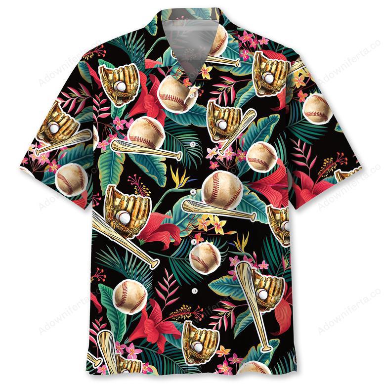 Tropical Flowers With Baseball Gloves Hawaiian Shirt