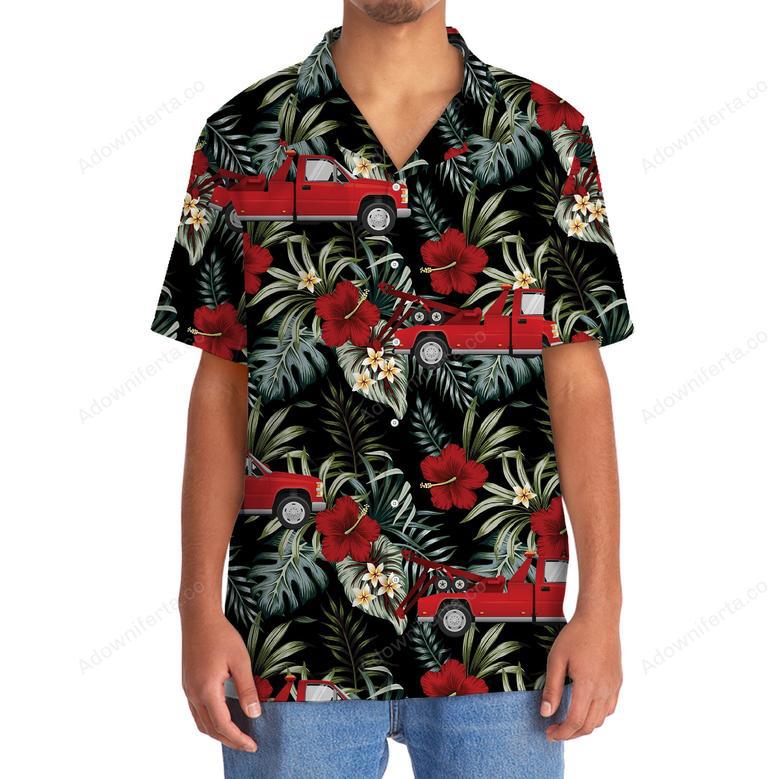 Tropical Red Tow Truck Hawaiian Shirt