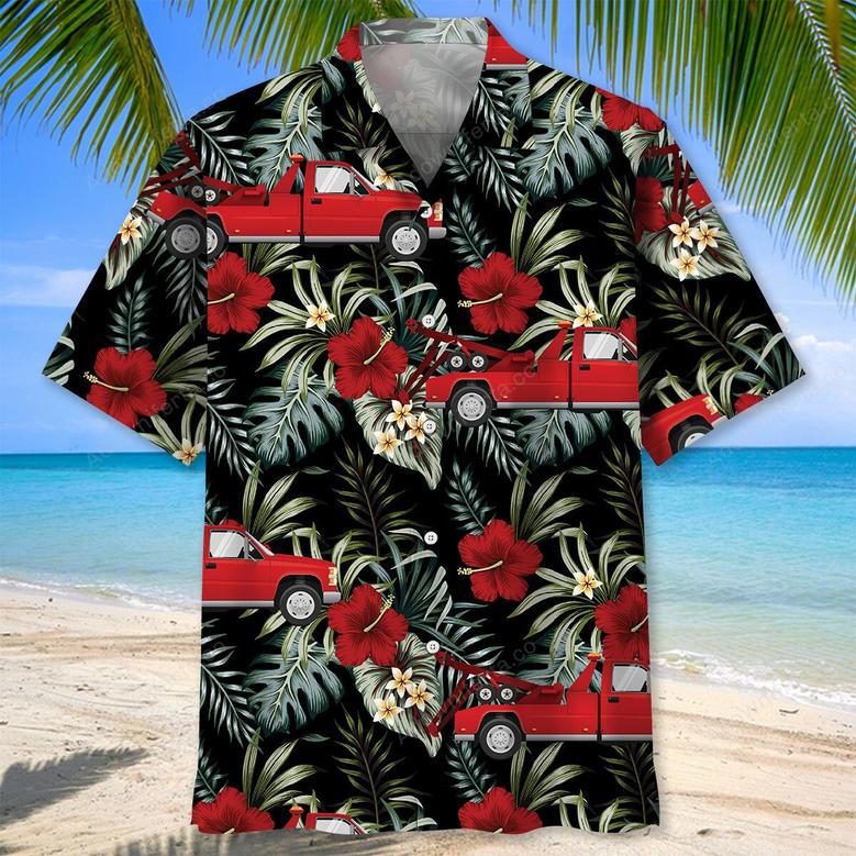 Tropical Red Tow Truck Hawaiian Shirt