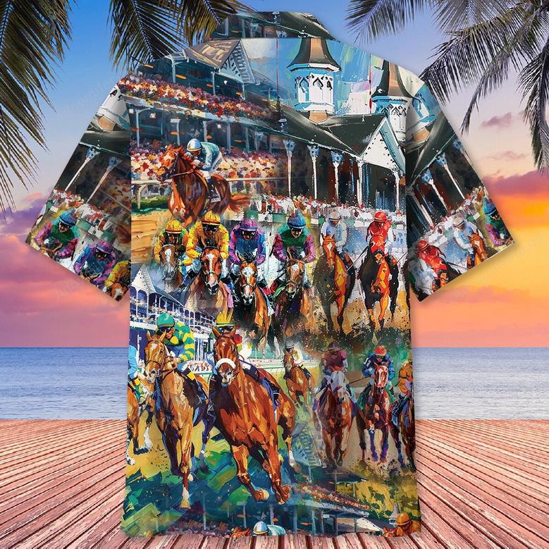 Vintage Horse Racing Art Hawaiian Shirt