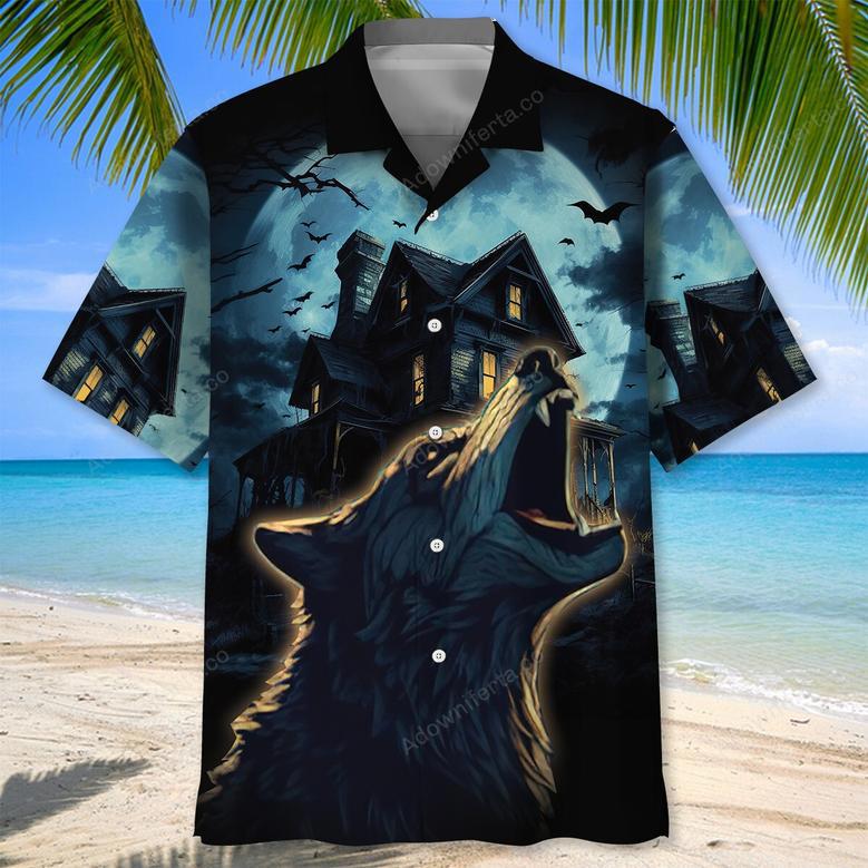 Wolf In A Full Moon Horror Night Hawaiian Shirt