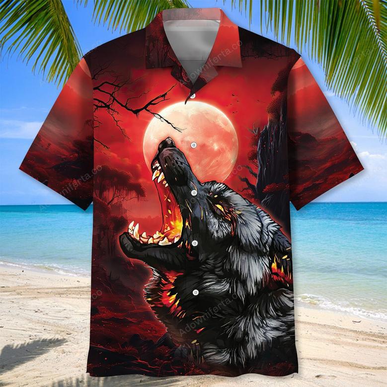 Wolf Red Moon Hawaiian Shirt