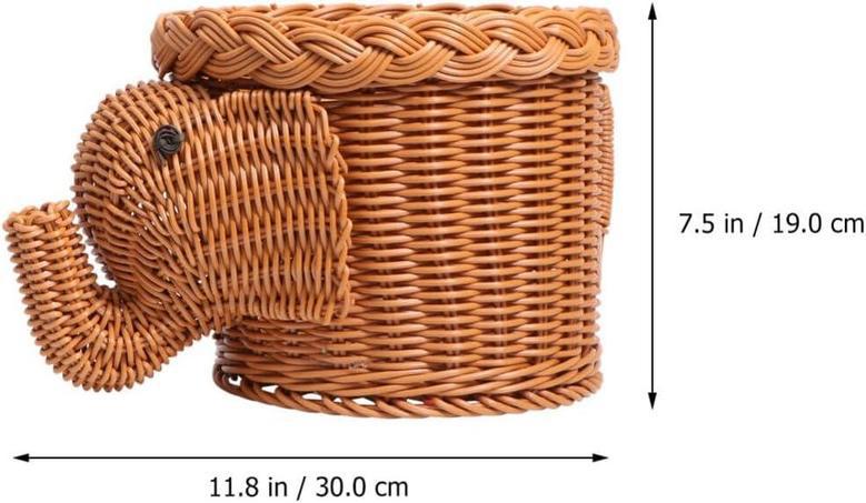 Cute Elephant Rattan Basket for Nursery Storage and Decoration